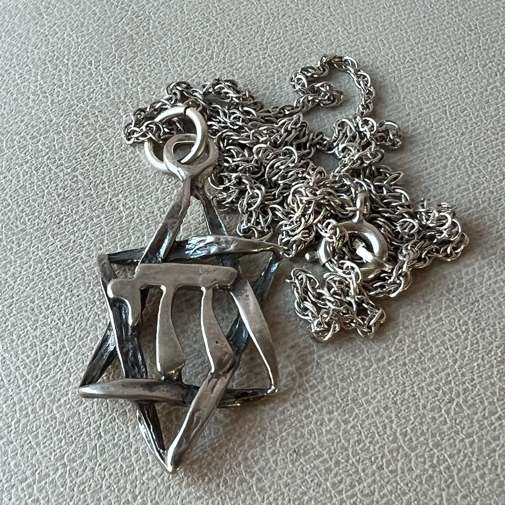 VINTAGE MAGEN DAVID STAR OF DAVID CHAI PENDANT NECKLACE 925 STERLING SILVER - Picture 15 of 16